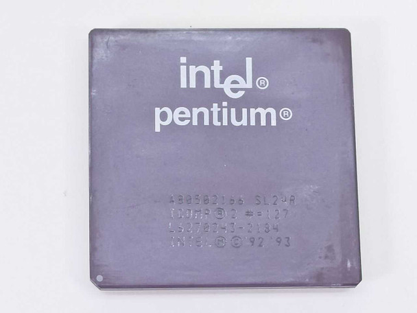 Intel Pentium 166MHz CPU A80502166 SL24R – top lid view showing Intel Pentium branding and printed markings