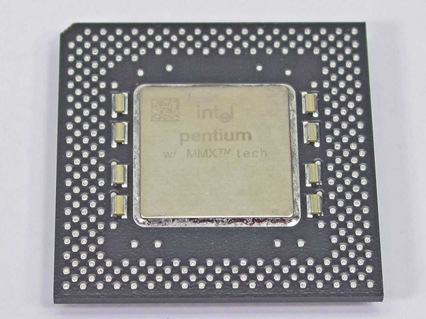 Intel Pentium w/ MMX Technology processor SL2FP — top heat spreader view showing Intel Pentium branding and MMX logo