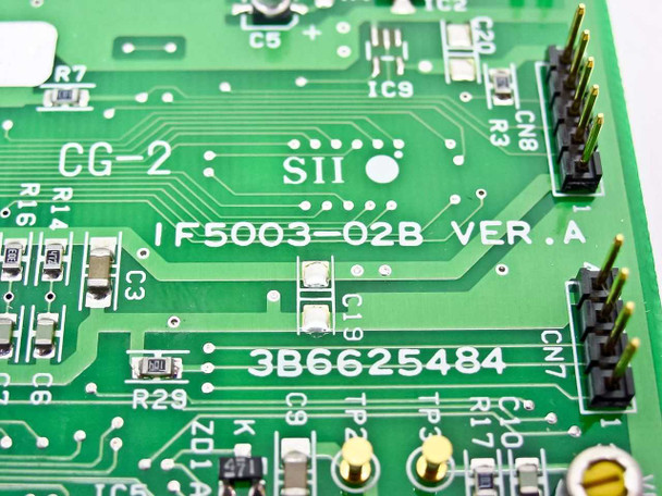Seiko SII IF5003-02B Ver.A – close-up of PCB silkscreen showing model number, Ver.A, CG-2 designation, and serial number 3B6625484