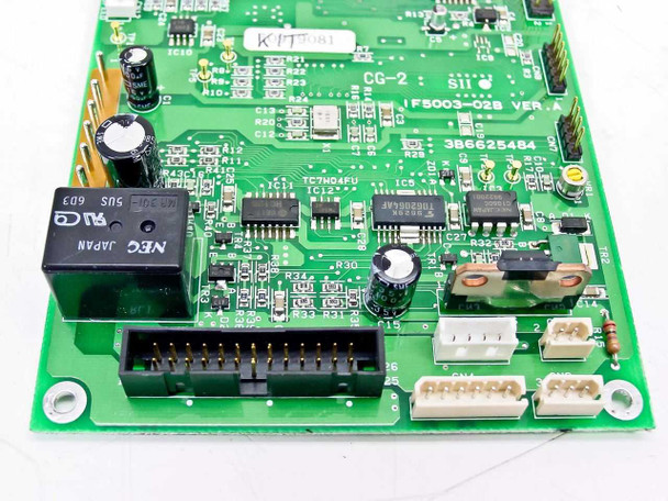 Seiko SII IF5003-02B – close-up of component side showing TC7HQ4FU IC, NEC relay, and board connectors