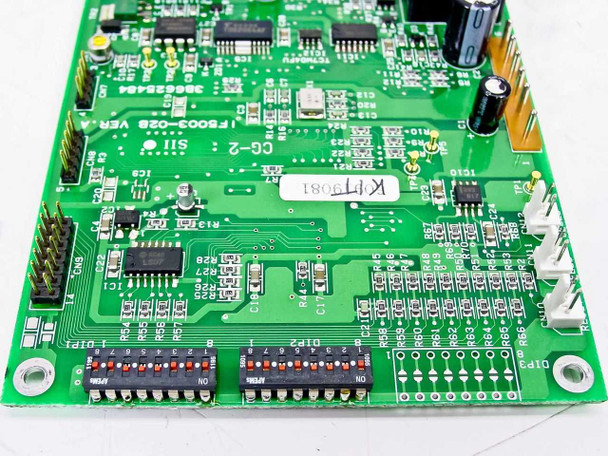 Seiko SII IF5003-02B – angled view of solder side showing DIP switch banks, SII main processor IC, and edge connectors