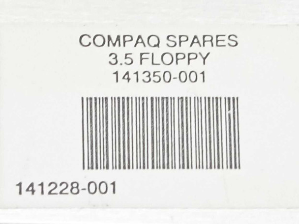 Compaq Spares label showing part number 141350-001 and spare P/N 141228-001