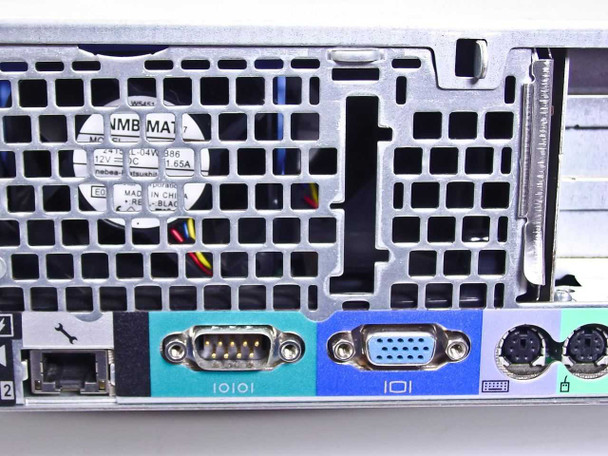 Dell PowerEdge 2850 rear panel detail showing DB9 serial port, DB15 VGA port, and dual PS/2 connectors