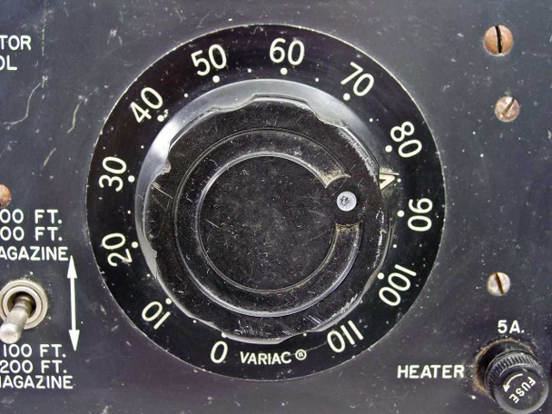 Photo-Sonics 16mm-1B Power Supply Variac speed control knob close-up showing 0–110 calibrated dial