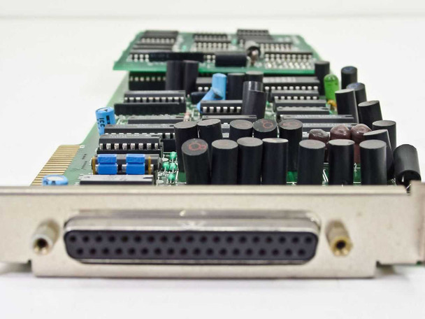 Angled front view of Zenith 85-3014-1 ISA card showing DB-25 parallel port bracket and capacitors