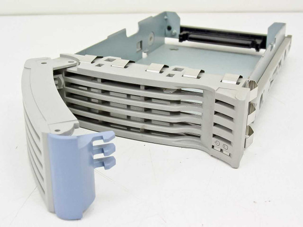 HP 5064-3541 Netserver hot swap tray — front face view with blue locking lever/handle detached beside caddy