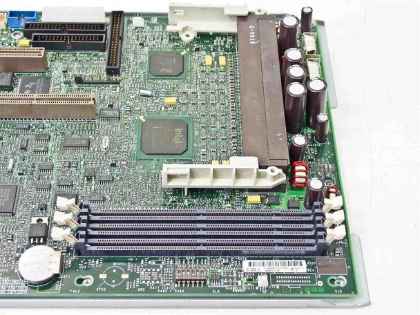 Compaq 296669-001 motherboard — closeup of SDRAM DIMM slots and Slot 1 CPU connector area