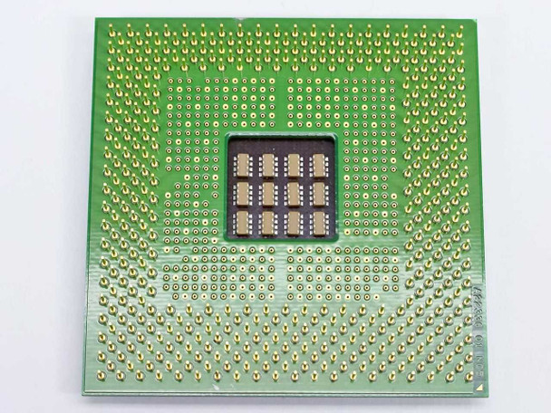 Intel Pentium 4 SL4SF Socket 423 CPU — bottom view showing gold pin array and integrated heat spreader contact pads