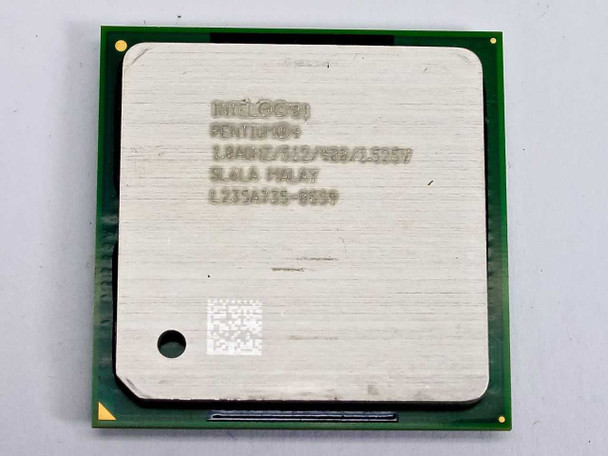 Intel Pentium 4 SL6LA 1.8GHz 512K 400MHz CPU — top heat spreader view showing spec markings and S-spec code