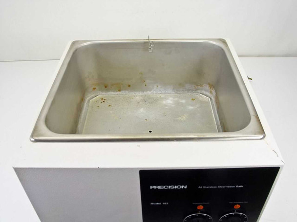 Precision Scientific 183 Water Bath – interior stainless steel bath basin showing mineral deposits and staining on the bottom and walls
