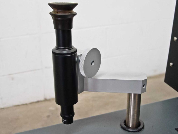 Delsa 440SX optical arm assembly with Unitron objective/eyepiece tube mounted on aluminum bracket and post