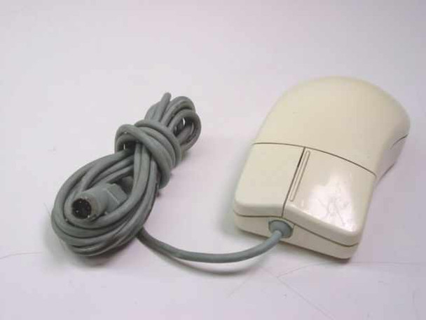 Microsoft 37966 PS/2 two-button rollerball mouse – right side view showing button layout and 6-pin mini-DIN PS/2 connector