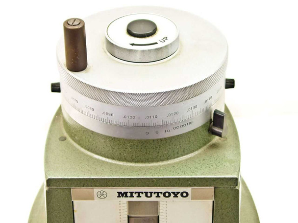 Mitutoyo Height Master 515-302 top view of micrometer drum dial showing inch graduation scale and UP arrow indicator