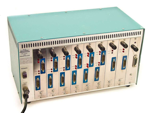 TCL 2110 Multiport Transceiver teal-green variant front-left angled view showing fully populated card slots and POWER switch