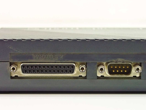 Intel NetportExpress XL 309304 — close-up of front port panel showing Parallel 2 DB-25 connector and DB-9 serial connector