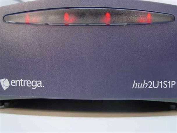 Entrega HUB2U1S1P — close-up of front panel showing Entrega logo, red LED indicators, and hub2U1S1P model designation