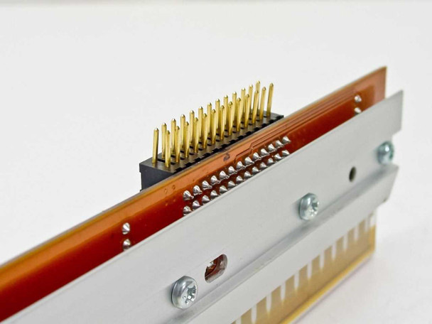 Rohm KF1504-AA thermal printhead – angled closeup of gold pin connector and PCB ribbon cable attachment