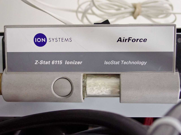 Ion Systems AirForce Z-Stat 6115 Ionizer with IsoStat Technology label, showing filter/brush element partially exposed