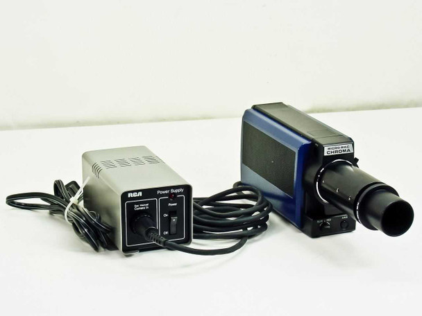 RCA TC5002 Micro-Mac Chroma low light color camera with TC5001PS power supply – full set front view showing camera body and power supply unit with cable