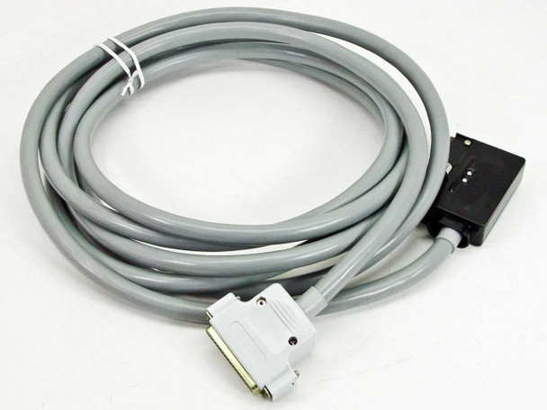 JAE DD-C1-J17 16ft cable full length view showing gray jacket, D-Sub 50-pin connector at left and metal-shell rectangular connector at right