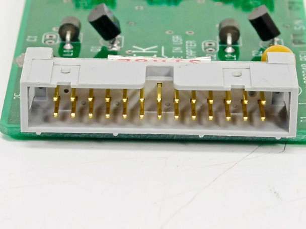 Close-up of gold-pin header connector on the Guzik 302240 MR-Head Adapter Card showing dual-row gold pins and white plastic housing