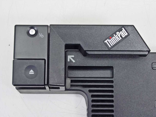 Lenovo ThinkPad 42W4627 Mini Dock – left-side close-up showing power button, eject button, and ThinkPad logo