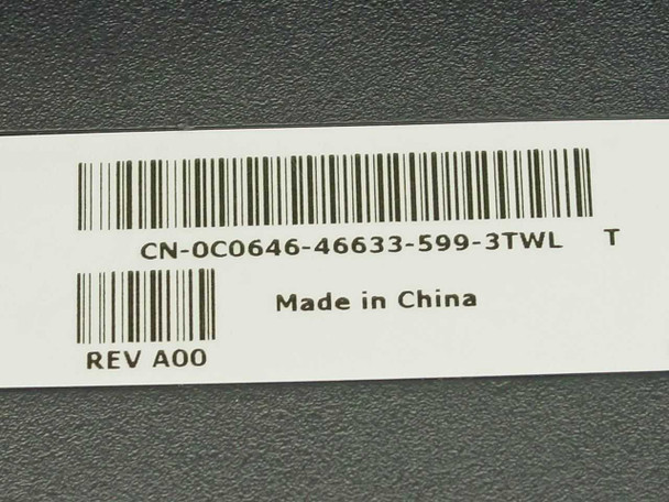 Dell 2001FP barcode label — part number CN-0C0646-46633-599-3TWL, REV A00, Made in China