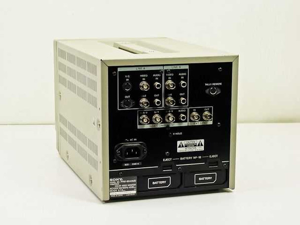 Sony PVM-8043MD medical color video monitor — rear panel view showing input/output connectors, AC inlet, battery bays, and rating label