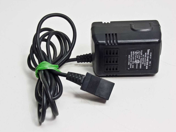 Sino-American A42410CG AC Adapter front view showing black plastic body with ventilation slots and output cable with green-wrapped strain relief