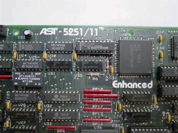 AST 5251/11 board close-up showing chip markings including MC74F08N and Kappa-Tawan ICs and 'Enhanced' label