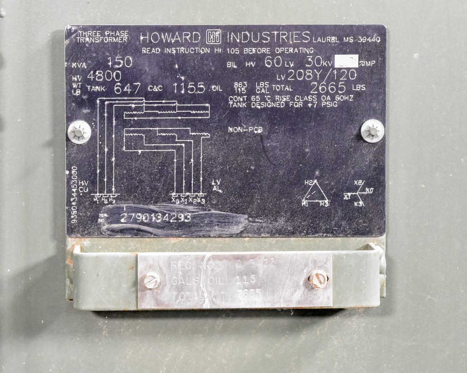 Howard Industries Three Phase LiveFront Pad Mount KVA150 PRI4800 SEC