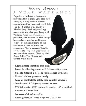 Adam & Eve's Rechargeable Vibrating Anal Plug - Black Adam & Eve's Rechargeable Vibrating Anal Plug - Black