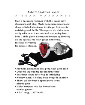 Adam & Eve Red Heart Gem Anal Plug - Medium Red/chrome Adam & Eve Red Heart Gem Anal Plug - Medium Red/chrome