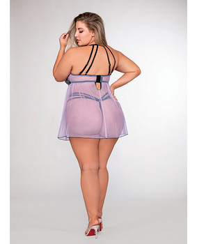 Stretch Mesh & Embroidery Babydoll W/g-string Lavender Stretch Mesh & Embroidery Babydoll W/g-string Lavender