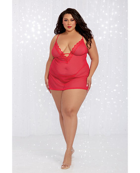 Stretch Mesh Chemise & Robe Red