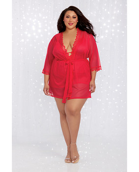 Stretch Mesh Chemise & Robe Red