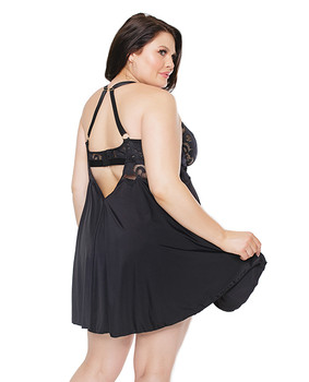 Scallop Stretch Lace & Microfiber Inner Bra Babydoll Black 1x/2x