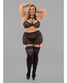 Euphoria Harness Lace Bra & Skirt W/hose Black Qn Euphoria Harness Lace Bra & Skirt W/hose Black Qn