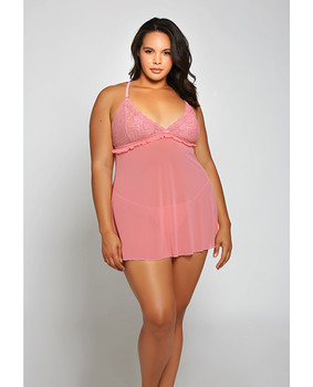 Galloon Lace & Fine Mesh Babydoll & G-string Pink 1x Galloon Lace & Fine Mesh Babydoll & G-string Pink 1x