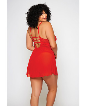 Galloon Lace & Fine Mesh Babydoll & G-string Red Galloon Lace & Fine Mesh Babydoll & G-string Red