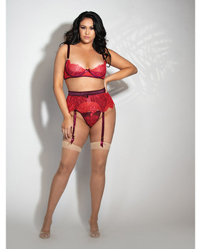 Eyelash Lace Underwire Bra, Garter Skirt & G-string Red Eyelash Lace Underwire Bra, Garter Skirt & G-string Red