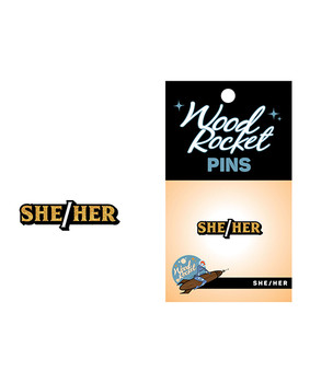 Wood Rocket She/her Pin - Black/gold Wood Rocket She/her Pin - Black/gold