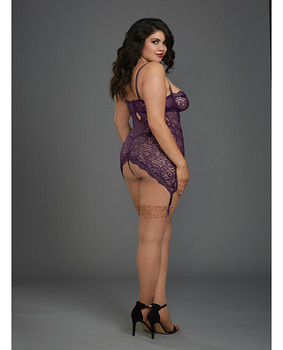 Stretch Lace Garter Slip W/removable Straps & Attached Side Garters & G-string Plum Stretch Lace Garter Slip W/removable Straps & Attached Side Garters & G-string Plum