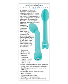 Adam & Eve G-gasm Delight Rechargeable Silicone G Spot Vibe - Teal Adam & Eve G-gasm Delight Rechargeable Silicone G Spot Vibe - Teal