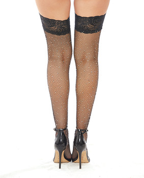 Rhinestone Thigh High W/silicone Black O/s