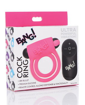 Bang! Vibrating Cock Ring & Bullet W/remote Control - Pink