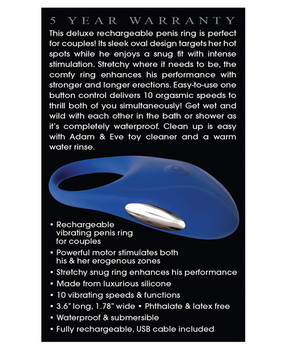 Adam & Eve Rechargeable Couples Penis Ring - Blue Adam & Eve Rechargeable Couples Penis Ring - Blue
