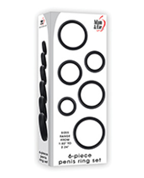Adam & Eve 6 Pc Silicone Penis Ring Set - Black Adam & Eve 6 Pc Silicone Penis Ring Set - Black