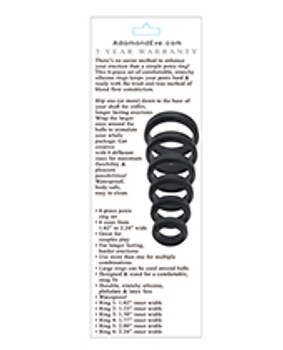 Adam & Eve 6 Pc Silicone Penis Ring Set - Black Adam & Eve 6 Pc Silicone Penis Ring Set - Black