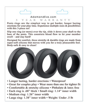 Adam & Eve Adam's 3 Pc Penis Ring Set - Black Adam & Eve Adam's 3 Pc Penis Ring Set - Black